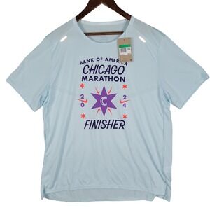 Nike Dri Fit Mens XL Chicago Marathon‎ 2024 Finisher T Shirt Light Blue